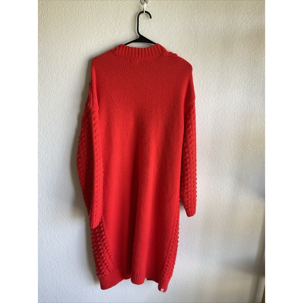 LEGO Target Women's Red Bobble Popcorn Knit Open Front Long Duster Sweater Sz M - Picture 7 of 9